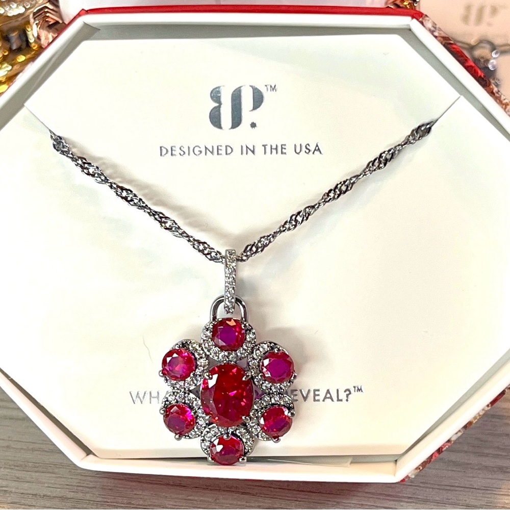 Ruby Bliss Bomb Party July Birthday 2025 Elegant Silver and Red Pendant Necklace